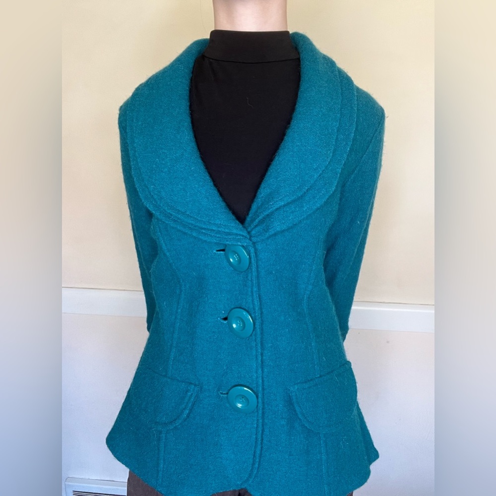 Vintage teal blue wool jacket by Lisa international